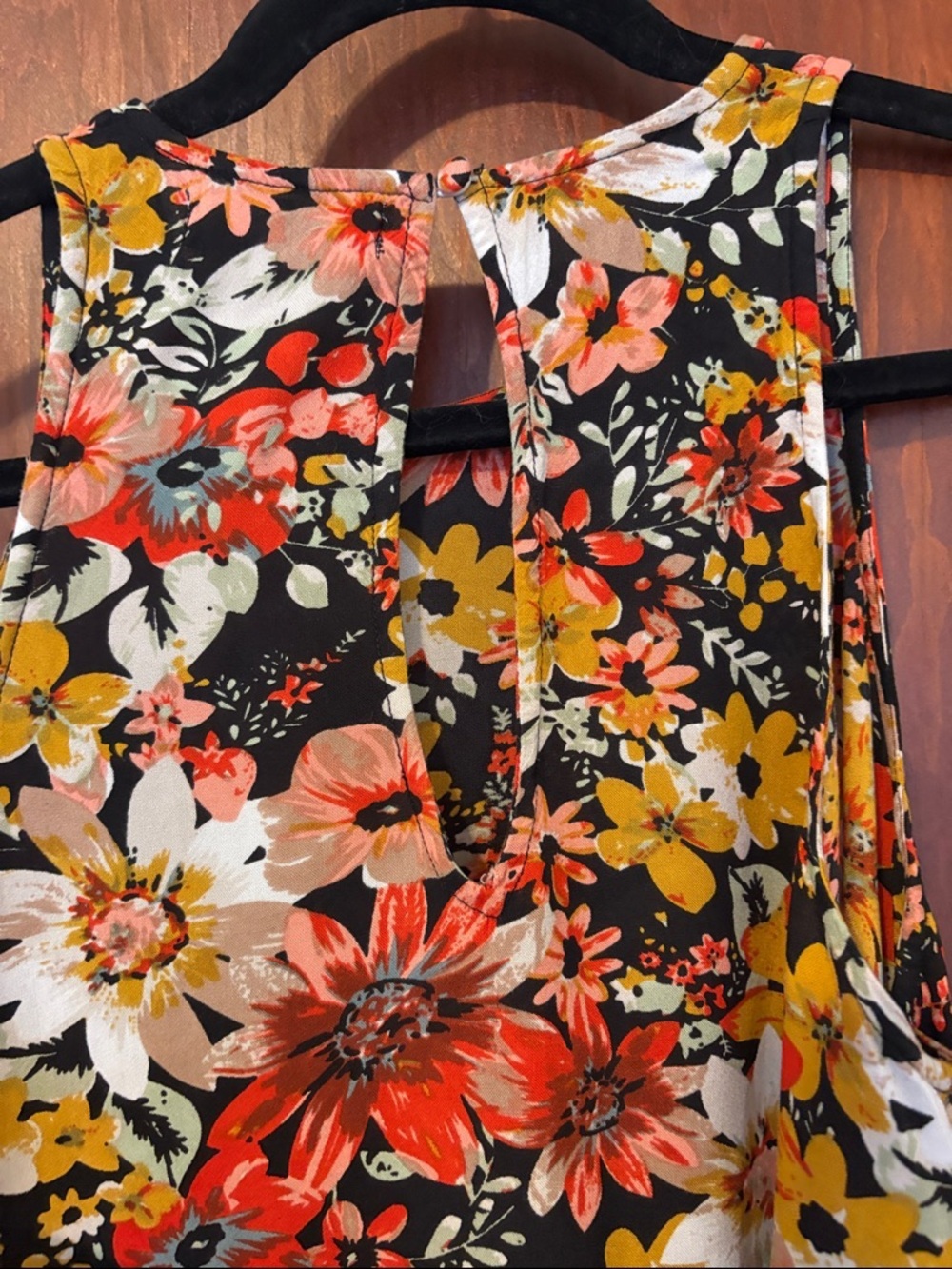 Natural Life Sleeveless Black Floral Maxi Dress with Orange and Yellow Blooms - Picture 5 of 8